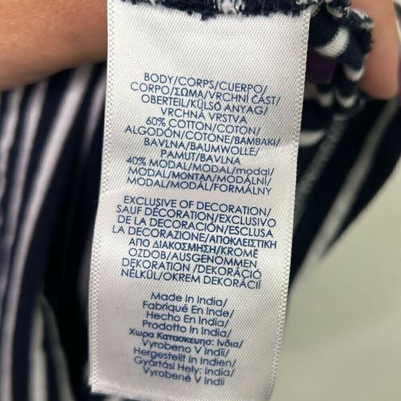 Chaps Ralph Lauren V Neck Navy Blue White Striped Nautical Top Women’s Size 2X - Picture 8 of 16